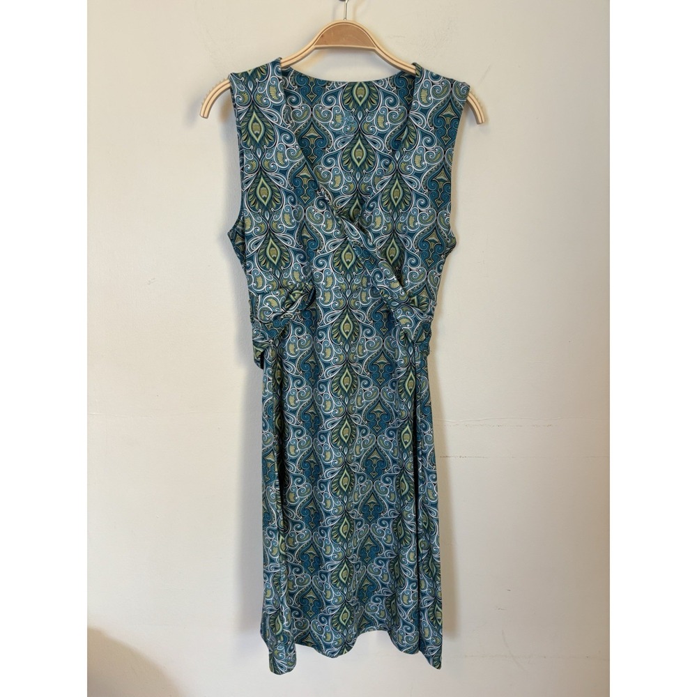 Prana Women's Sleeveless Faux Wrap Dress V-Neck Hiking Outdoors Medium Stretch